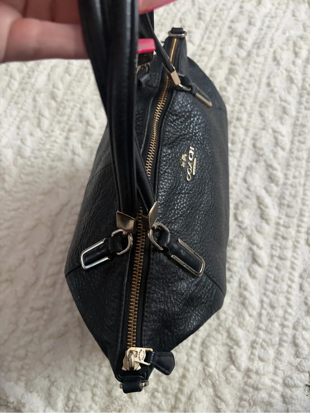 Coach Black Pebbled Leather Shoulder Bag with Gold Hardware